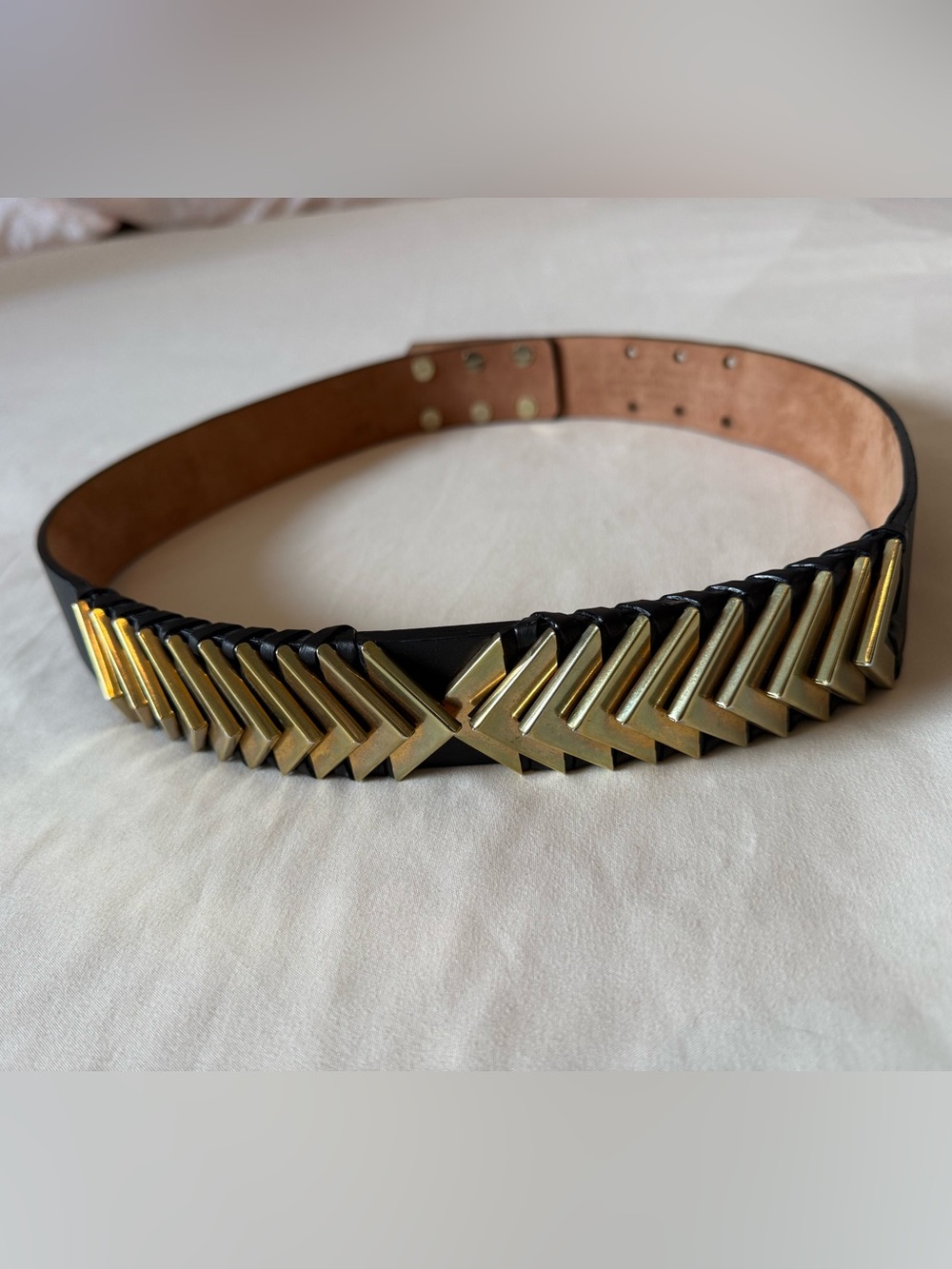 BALMAIN X HM | Black Leather Belt with Gold Chevron Studs - M